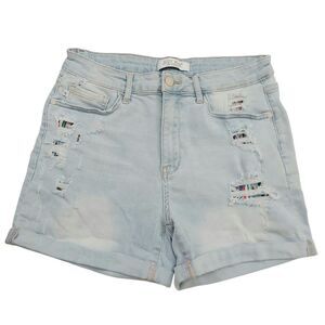 Judy Blue Jean Shorts Womens Large Blue Distressed Cuffed Hem Stretch Grunge